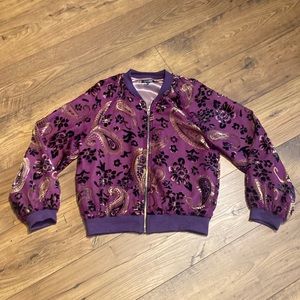 Purple Paisly Velvet Burn Out Bomber Jacket size Medium
